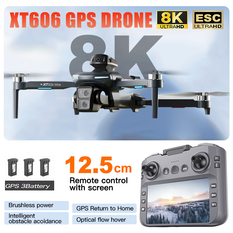 XT606 MAX 3 battery Drone 4k 8 - Drone Kit Long Range 评论和价格